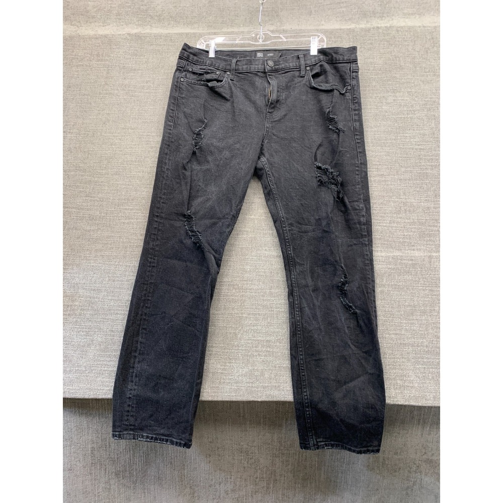 RSQ‎ Skinny Jeans Mens 38x30 Black Denim Dark Wash Mid Rise Distressed Casual
